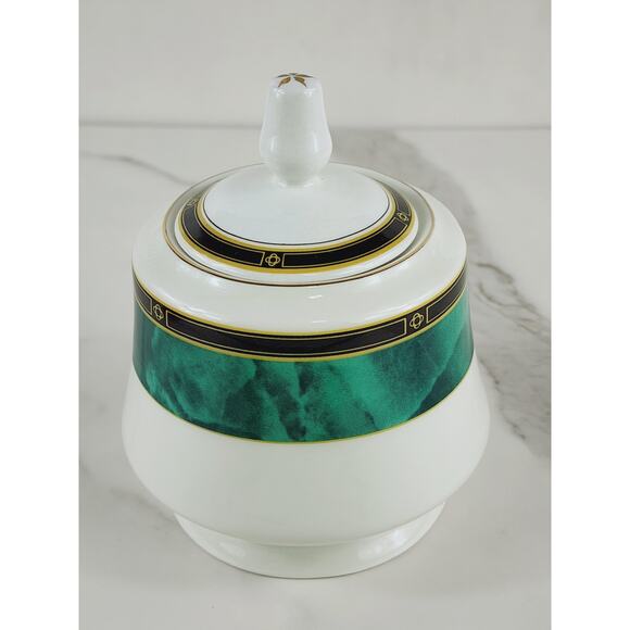 Retroneu Sugar Bowl w/ Lid Jade Garland 3 1/2" Fine China 90's #3020 Pattern - Picture 2 of 14